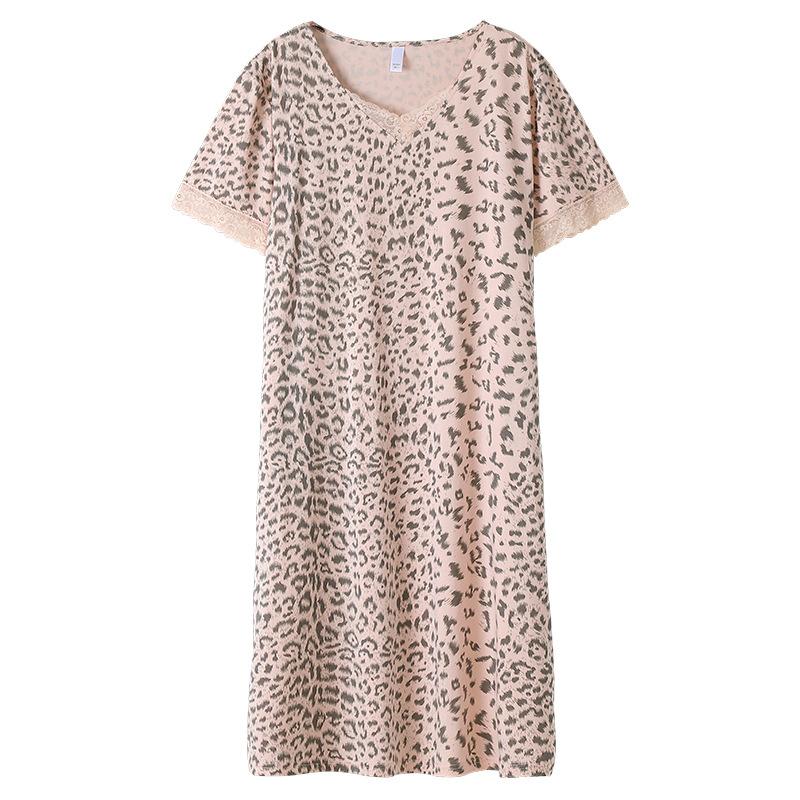 Pajamas Women's Summer Modal Short Sleeve Pajamas Skirt 1011 Leopard Print Thin Ice Silk Dress Lazy Wind