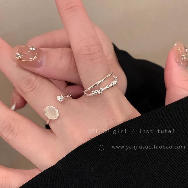 Moonstone Plain Ring Open Ring Women's Ins Style Light Luxury Niche Design Index Finger Ring High-end Sense Personalized Hand Jewelry