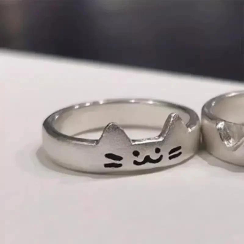 S Niedliche Tier Hund Katze Ringe Für Frauen Männer Einfaches Design Verstellbar Cartoon Paarringe Liebhaber Freundin Hochzeit Schmuck gray