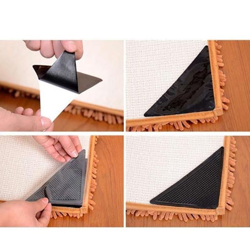 Pack of 8/4pcs NonSlip Rugs Pad for Area Rugs on Hardwood Floor Reusable Double Side Carpet Tape Keep Corners Flat