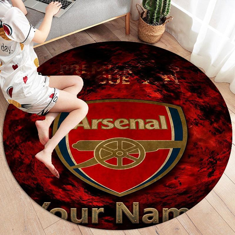 Arsenal F Custom Name Round Area Rug,Carpet Rug for Living Room Bedroom Sofa Playroom Decor,Non-slip Floor Mat