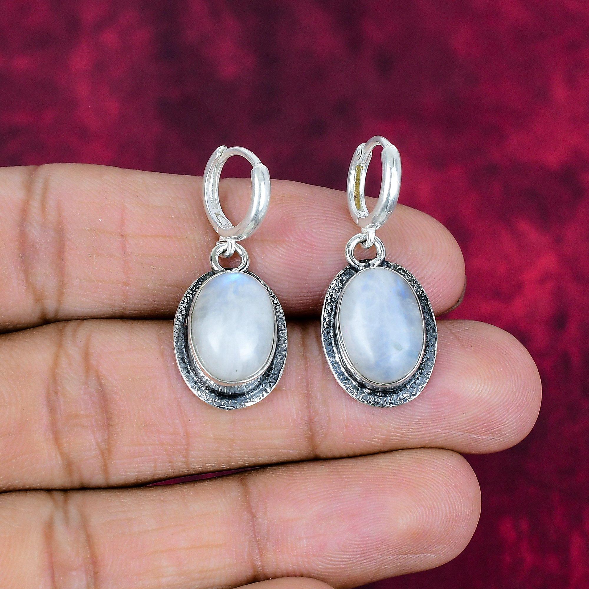 

Серьги из цельного серебра 925 пробы с лунным камнем, серьги ручной работы с драгоценными камнями, подарки для жены, абсолютно новые серьги 1.38 Inches синий