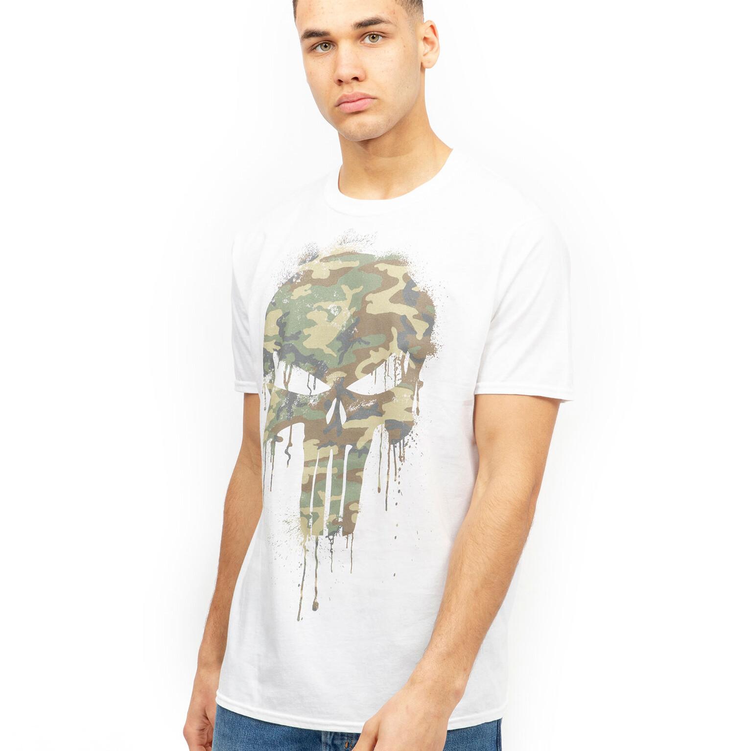 Official Marvel Mens The Punisher Skull Camo T-shirt White S-XXL XXXL