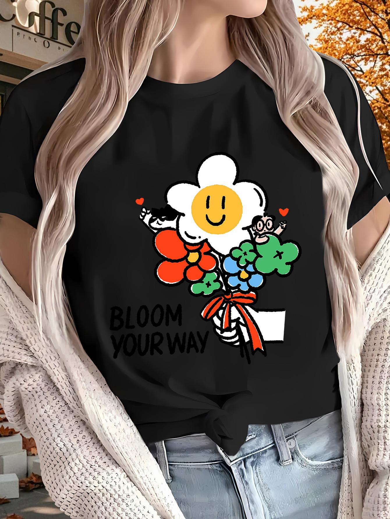

Short Sleeved Suitable Sports Gatherings Blooming Flowers New Womens Tshirt Summer Aesthetic Clothes Harajuku Casual Tops Tees S