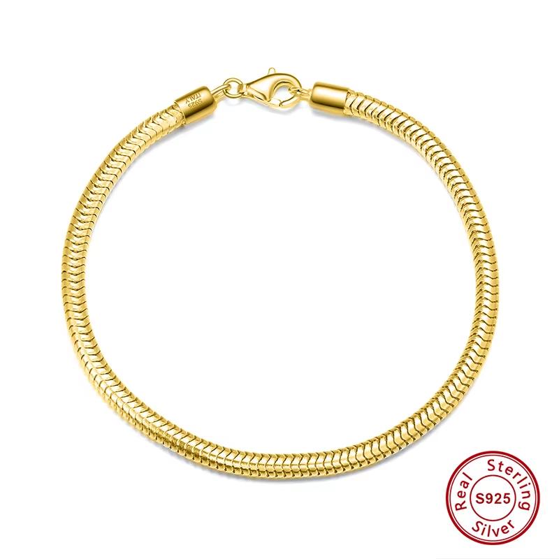 ORSA JEWELS 100% 925 Sterling Silver Italian Snake Chain Bracelet for Women Men Handmade 3mm Snake Chain Fashion Jewelry SB100 16.5cm