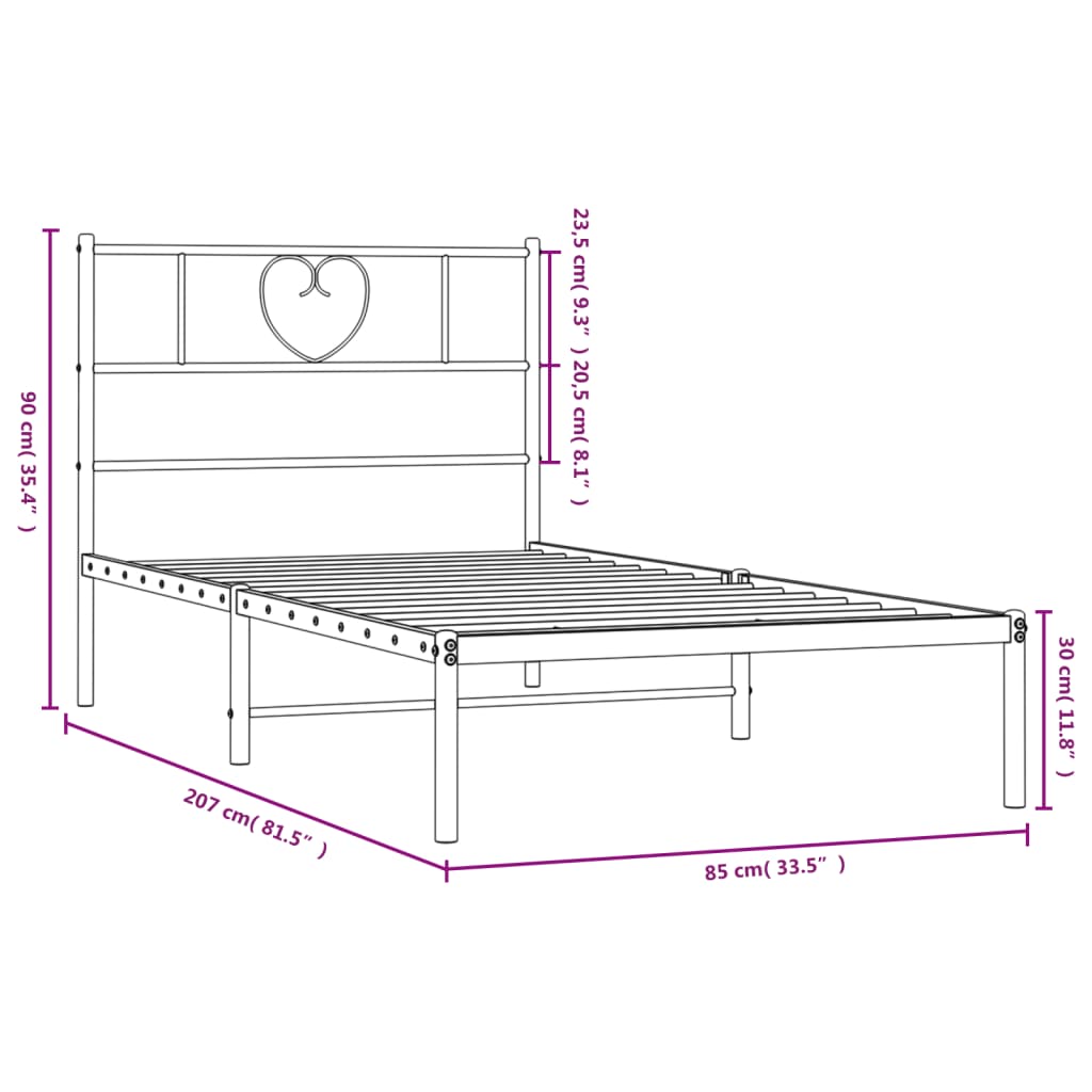 Metal Bed Frame with Headboard Black 80 X 200 Cm