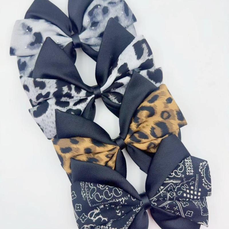 Leopard Print Leather Multi-Layer Bow Hair Clip - Autumn/Winter Accessory