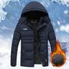 Men Hooded Coat Cotton Padded Plush Lining Solid Color Windbreaker Plus Size Cold Proof Hood Jacket Outwear Streetwear