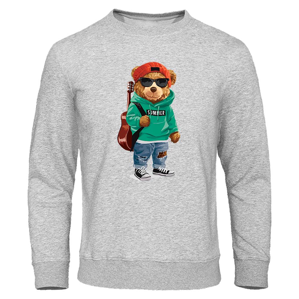 Cool medveď s gitarou a slnečnými okuliarmi Vtipná mikina pre mužov Oblečenie Crewneck Pulóver Voľná Oversize Mikina s kapucňou
