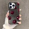 Cute Cherry Pattern Electroplate Silver IMD Phone Case For iPhone 17 16 15 14 13 12 11 Pro Max 17 Air 16E 7 8 Plus X XS XR Cover