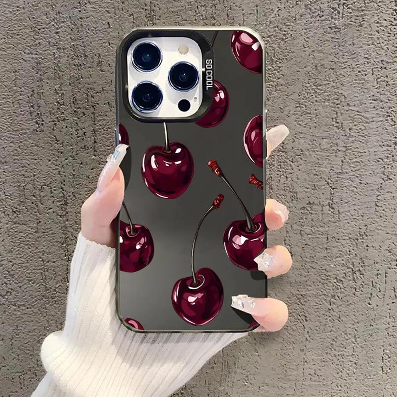 Cute Cherry Pattern Electroplate Silver IMD Phone Case For iPhone 17 16 15 14 13 12 11 Pro Max 17 Air 16E 7 8 Plus X XS XR Cover