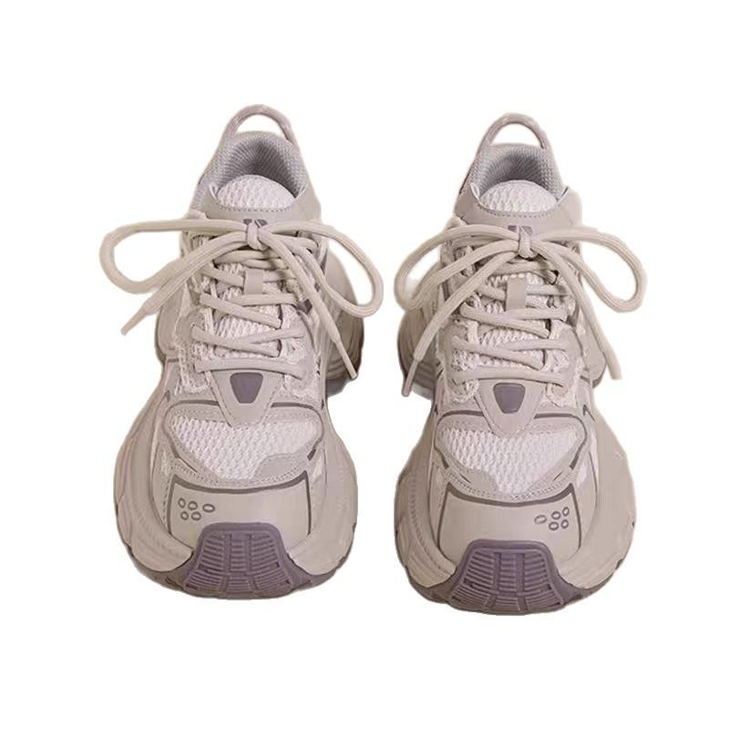 Women Casual Mesh Chunky Sneakers Lace Up Thick Sole Breathable Daily Walking Shoes