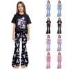 Completo Sportivo Estivo per Bambini T-shirt e Pantaloni a Zampa d'Elefante Set Atletico Due Pezzi Set di Abbigliamento Stampato Corto