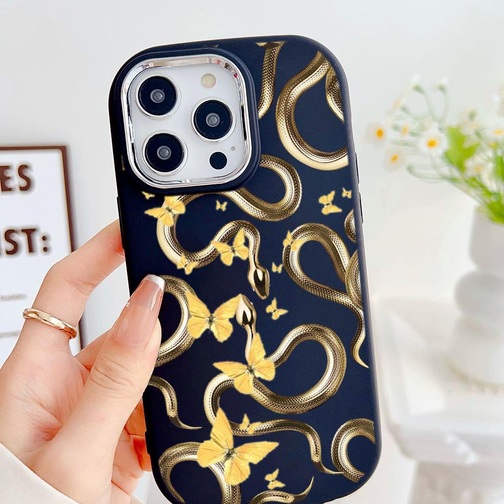 LZ5 Butterfly Black Gold Snake Soft Phone Case for Samsung S24 Ultra S23 Plus S21 FE A16 A54 A52 A06 Infinix Hot 40 Lens Protection Shockproof Cover