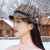 Ladies' Hats Autumn Winter Style Quilted Turn-Up Brim Octagonal Beret Fashionable Ladies' Fashion Beret with Duckbill Brim