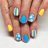 24x Glossy Full Cover Stick On Nail Lovely Flowers Press On Nail Solid Color Artificial Nail Short Square False Nail
