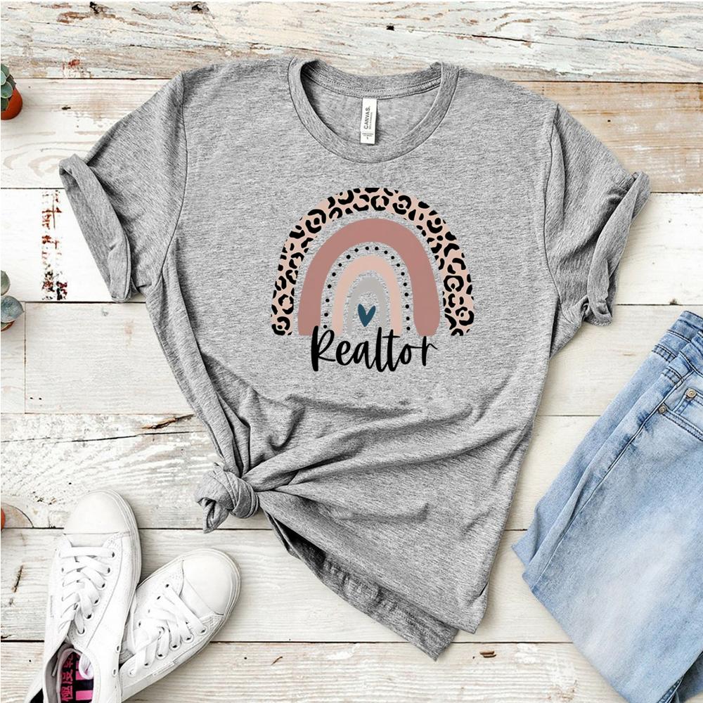 Realtor TShirt Real Estate Agent Tee Cute Leopard Rainbow Realtor Graphic Tee Real Estate Apparel Women Vintage Summer Top Gift