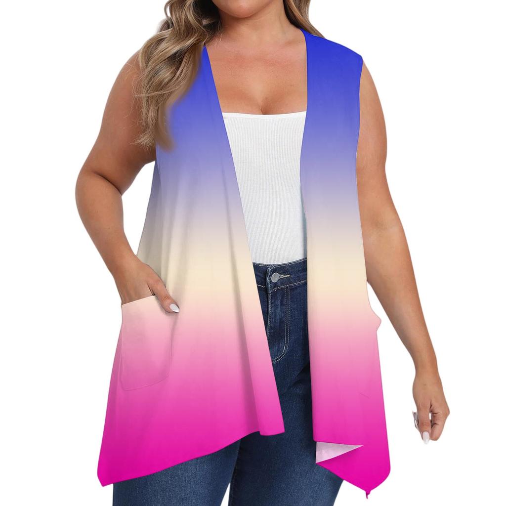 Women's Loose Casual Printed Sleeveless Vest With Pocket Cardigan Jacket Cardigan Jacket