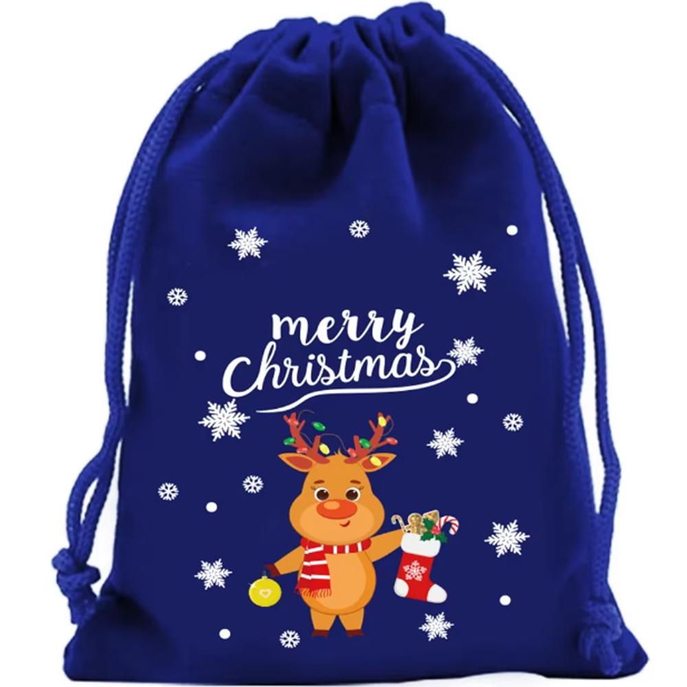 5Pcs Merry Christmas Velvet Bags Green/Red/Blue Drawstring Pouch Candy Gift Bag Jewelry Packaging Bags Xmas New Year Supplies