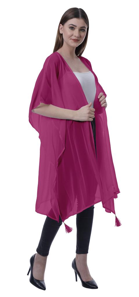 Moomaya Womens Georgette Shrug Open Front Long Sheer Coverup w  Tassels