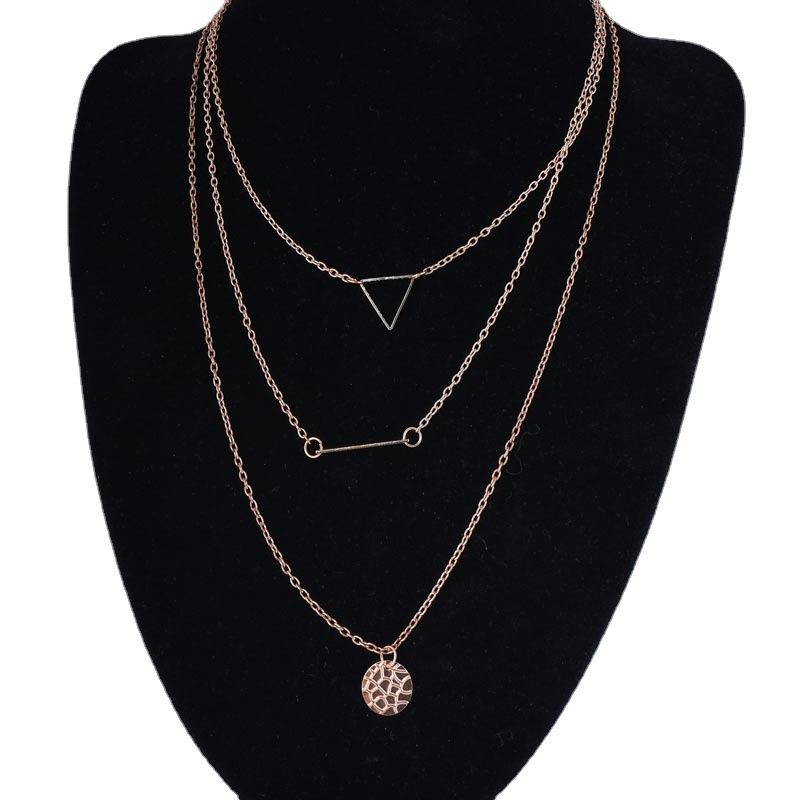 2025 New Fashion Charm Zircon Accessories Geometric Sequins Multi-layer Chain Golden Necklace Women New Product Launch Gifts