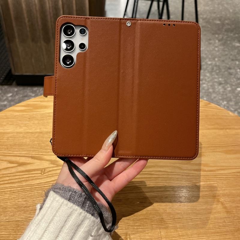 Flip Cover Slot Card Wallet Leather Phone Case For Samsung S25 Ultra S24 S23 S22 Full-Body Protection With Wrist Strap Cover