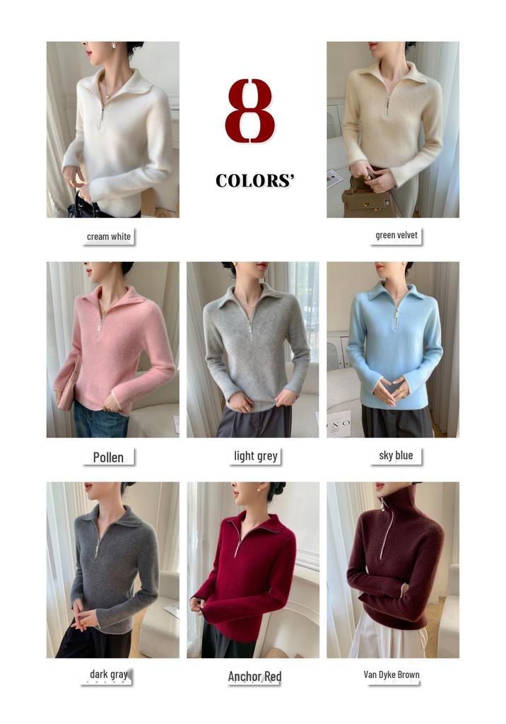 2025 A/W Women's Ribbed Cashmere Half-Zip Stand Collar Sweater