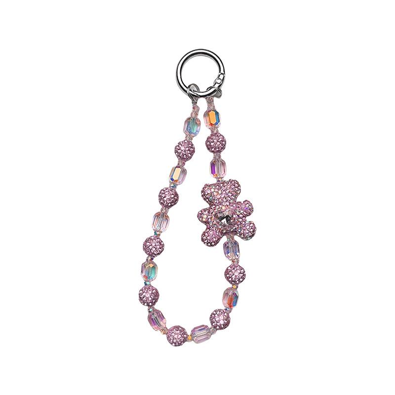 Clay Bear Rhinestone Keychain: Exquisite Crystal Beaded Bracelet Charm for Bags & Keys