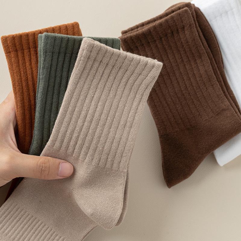 Men's Solid Color Combed Cotton Socks – Autumn/Winter Mid-Tube, Casual & Business Styles with Imitation Hand-Sewn Toe