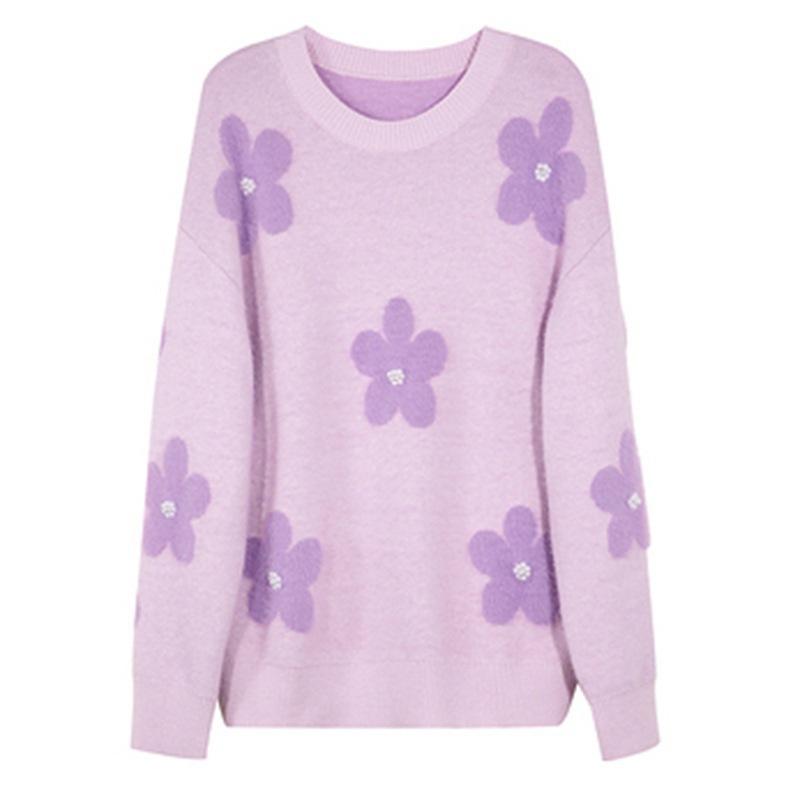 Korean Autumn and Winter Loose Flower Sweater Women's Design Sense Knitted Sweater Top