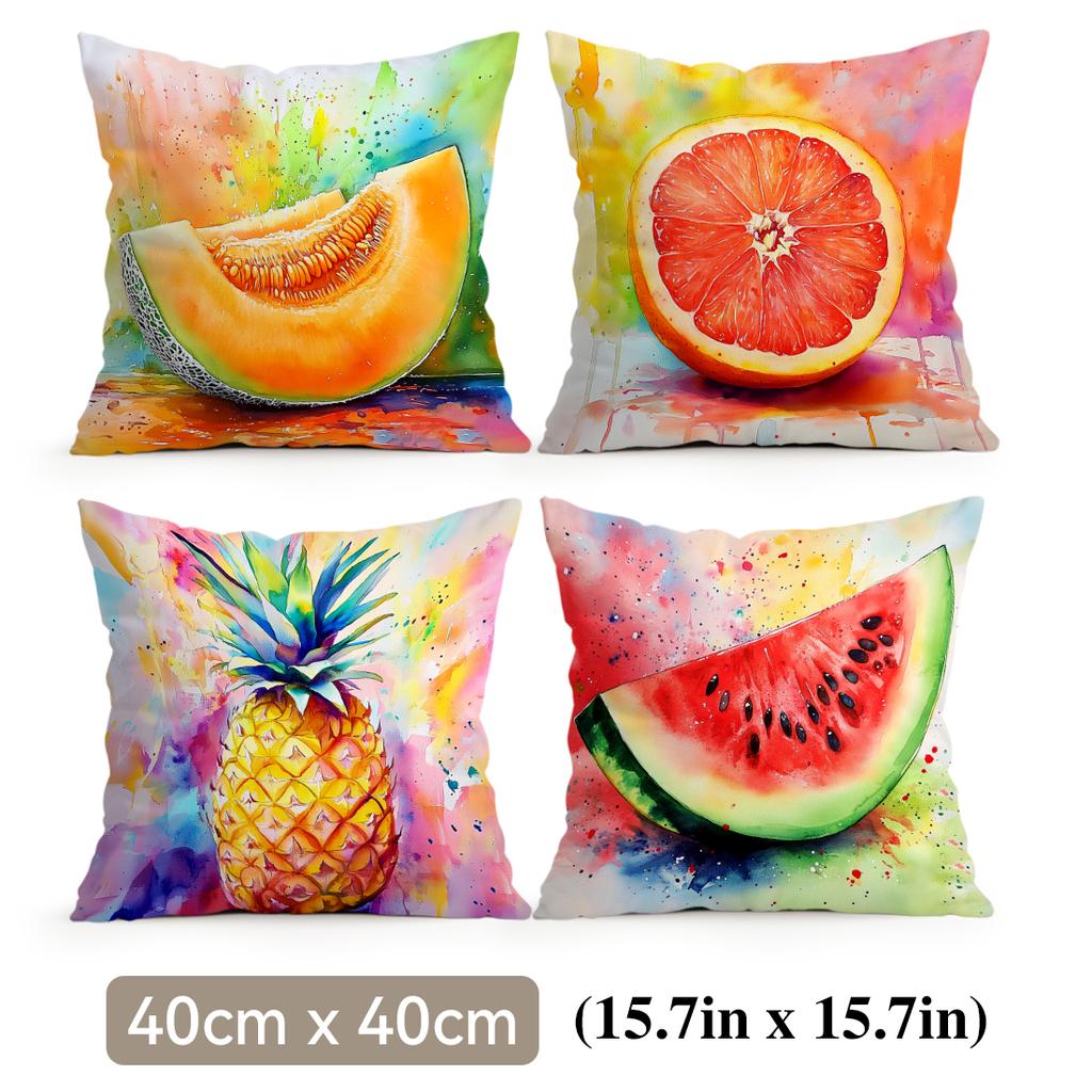 4 Pcs Summer Fruits Single-Sided Printed Pillowcase Cushion Cover,Suitable For Living Room,Bedroom,Car Decoration