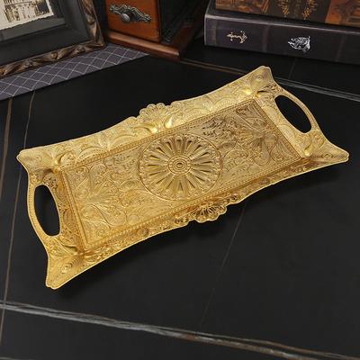 Metal Rectangular Plate, Court Golden Peacock, Exquisite European Style, Metal Tray, Korean Style Plate, Commercial Flat Bottom with Ears