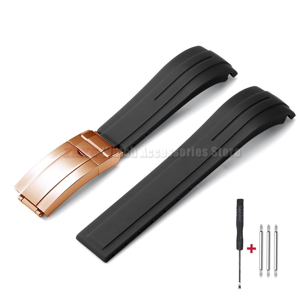 Curved End Rubber Watch Strap 20mm 21mm 22mm for Rolex for Water Ghost Folding Buckle Bracelet Waterproof Silicone Wrist Band