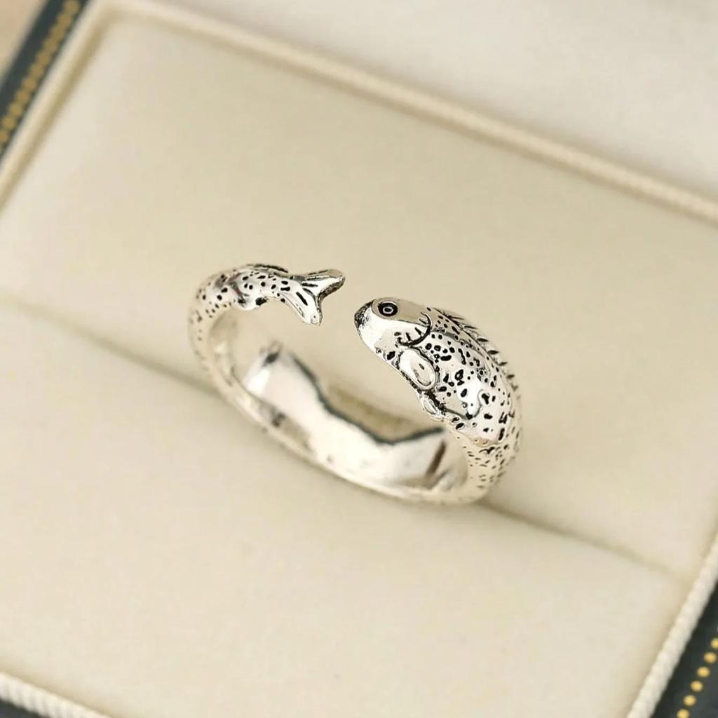 Retro Fish - Shaped Adjustable Ring Vintage Boho Style Casual Daily Wear Gold /Silver Color Finger Ring For Women Bohemian Jewel