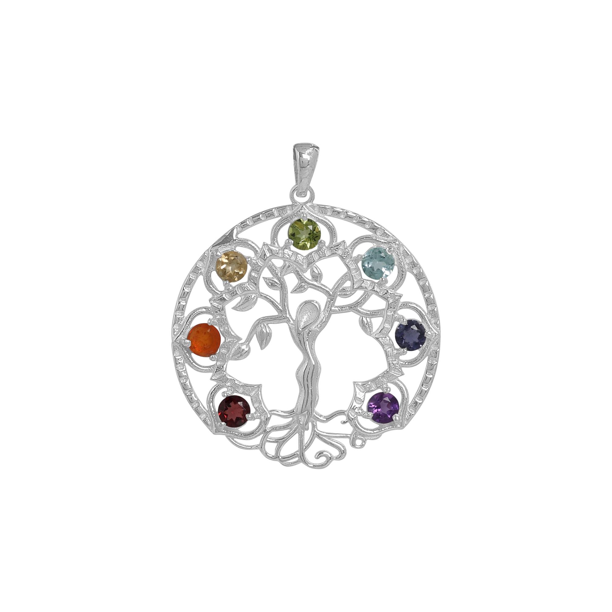 

Срібний кулон-чакра, Прикраса Дерево Життя , Кулон з 7 каменями для зцілення, Подарунок на День Святого Валентина, Прикраса з камінням народження