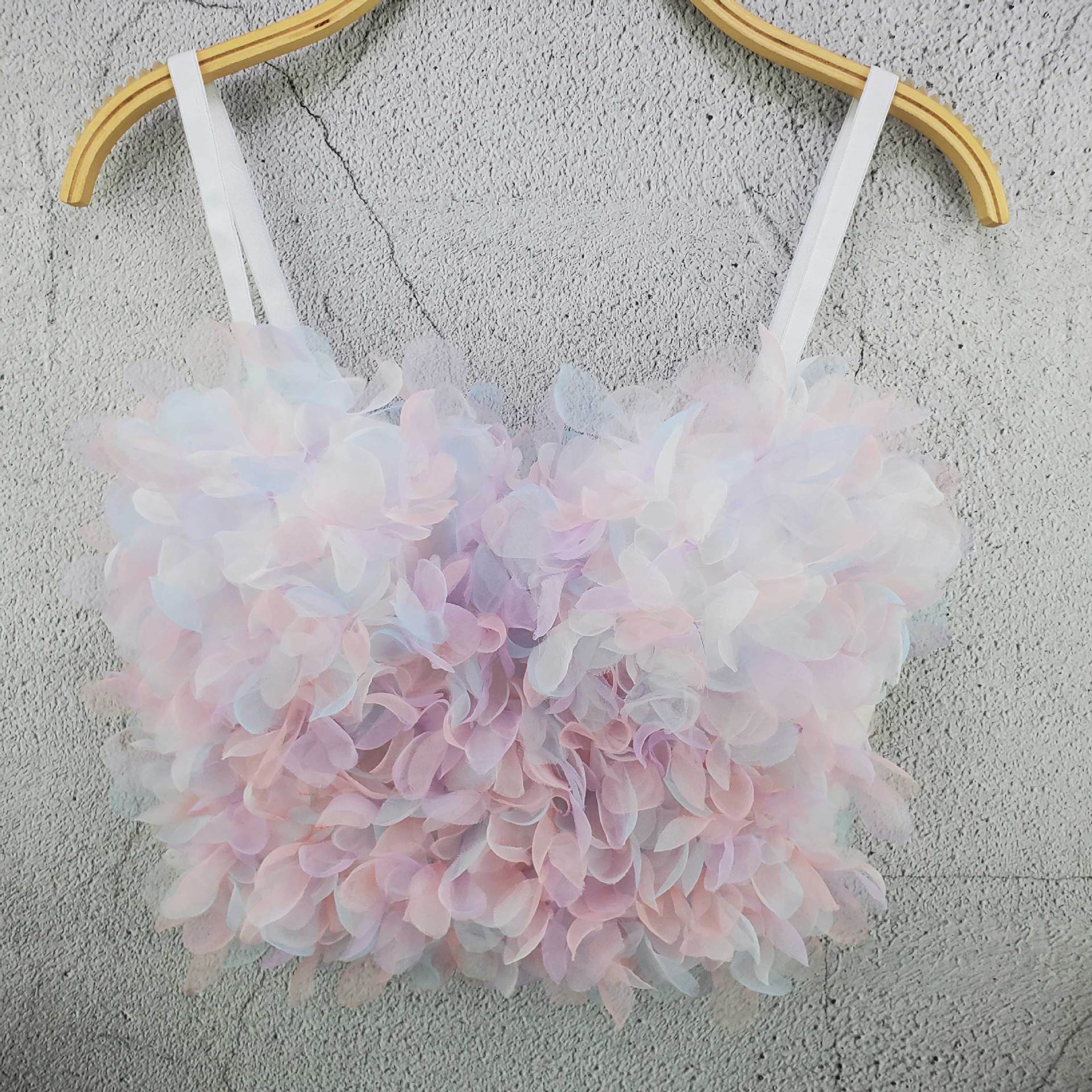 

Эфирное кружево Цветочный 3D Цветочный Однотонный Мини Топ-майка без бретелей Весна/лето Свежий и Модный Короткий рукав Косточки на косточках Топ-майка Камисоли 34/75