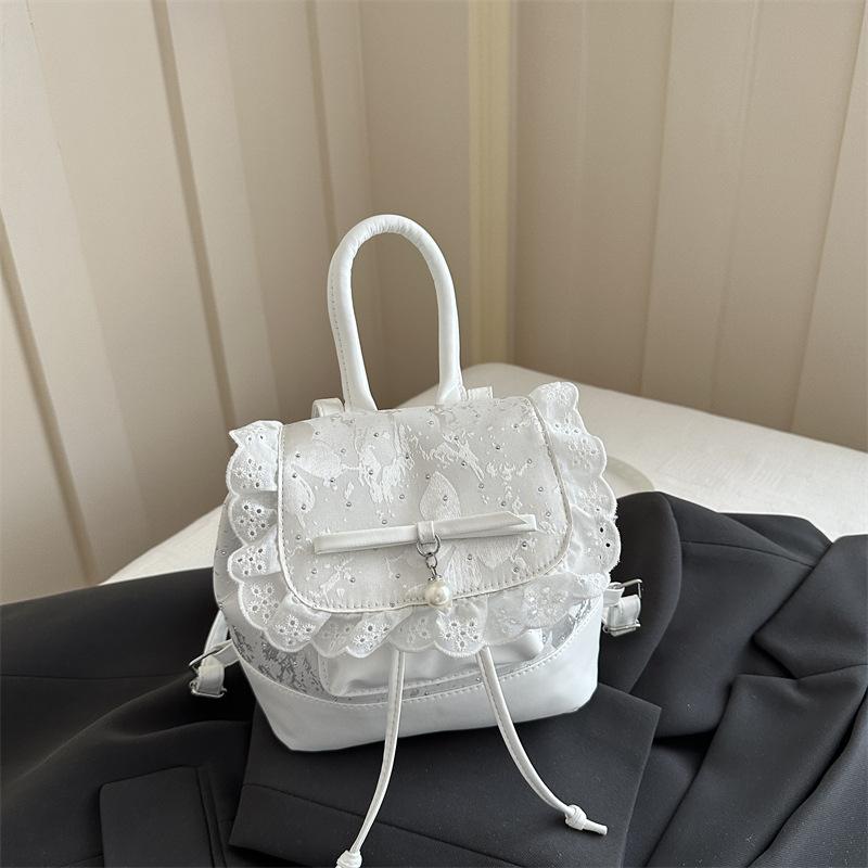 Schoolbag1011 New Korean Lace Backpack Women's Bow College Style Mini Backpack Girl Heart Commuter Belt Pendant