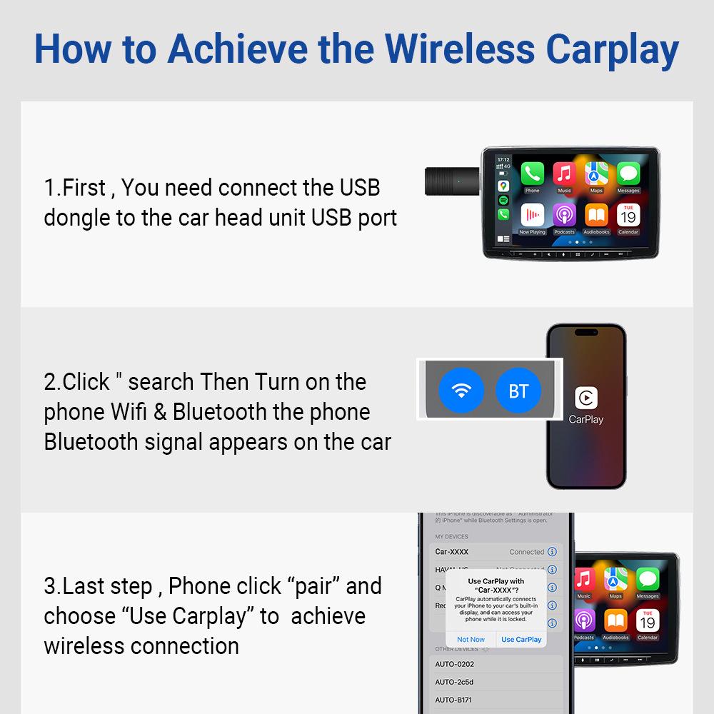 Mini-Auto-Wireless-Carplay-Adapter mit Kabel für Wireless-Carplay-Dongle für iPhone