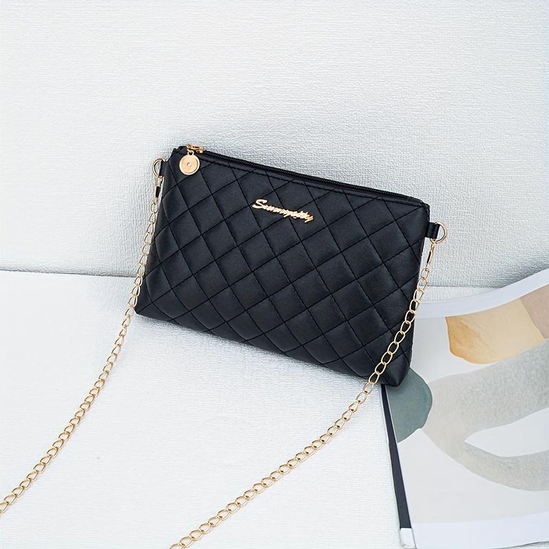

Elegant Quilted Crossbody Purse with Golden Chain Strap PU Material, Zip Closure, and Detachable Shoulder Strap - Perfect for City Style 1PC