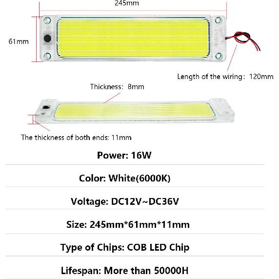 Interior Light Bar with Plastic Cover COB 108 SMD DC12-36V LED Strip Lights with ON/Off Switch for Camper Truck Van RV Trailer Boat Cabinet Lights