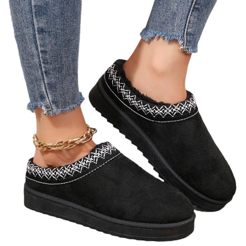 Outer hairy half-mop snow shoes autumn and winter new plush warm thick-soled slippers without heel cotton mop