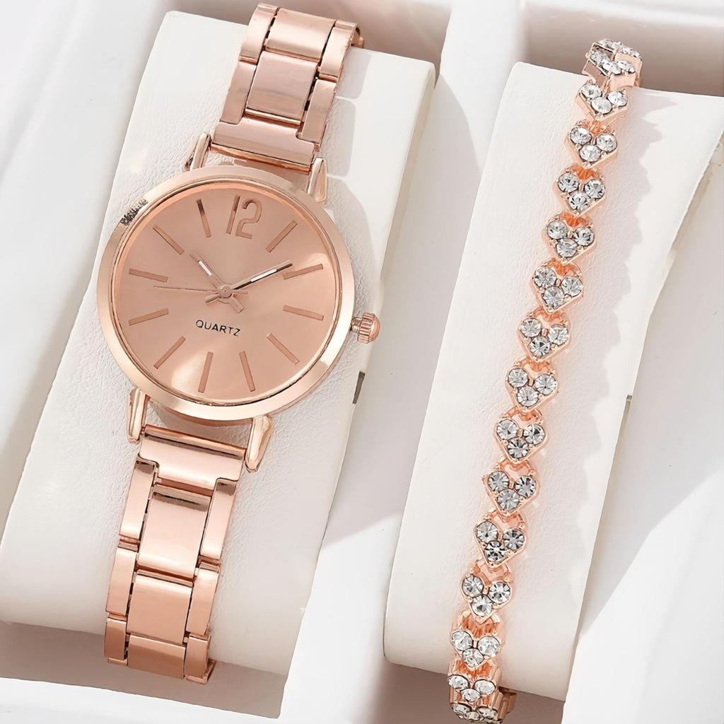 Women's Trendy Stainless Steel Quartz Watch & Bracelet Set