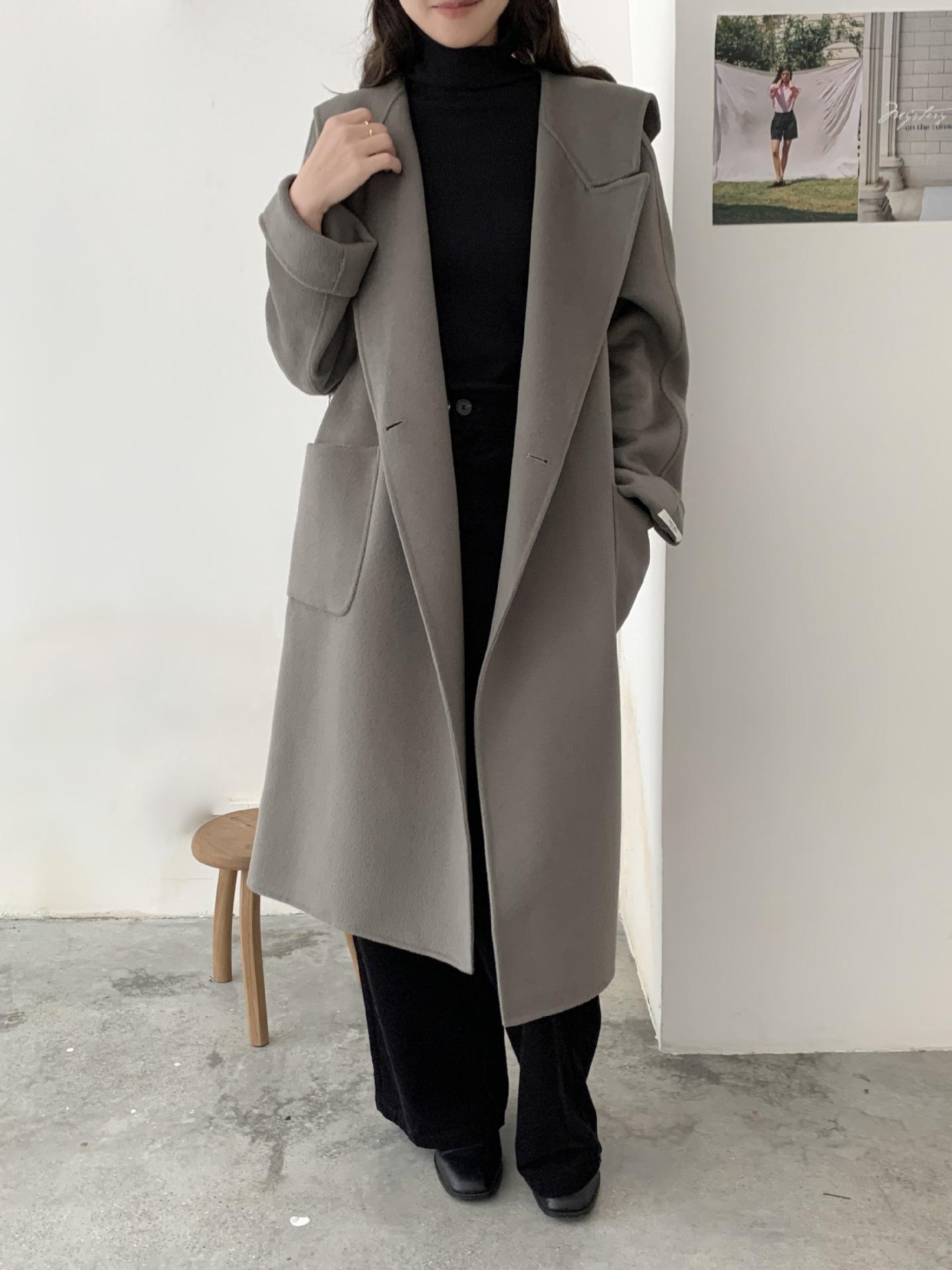 

Q462 темпераментное пальто из новой шерсти с капюшоном, женское повседневное универсальное шерстяное пальто, уменьшающее возраст, для осени и зимы M