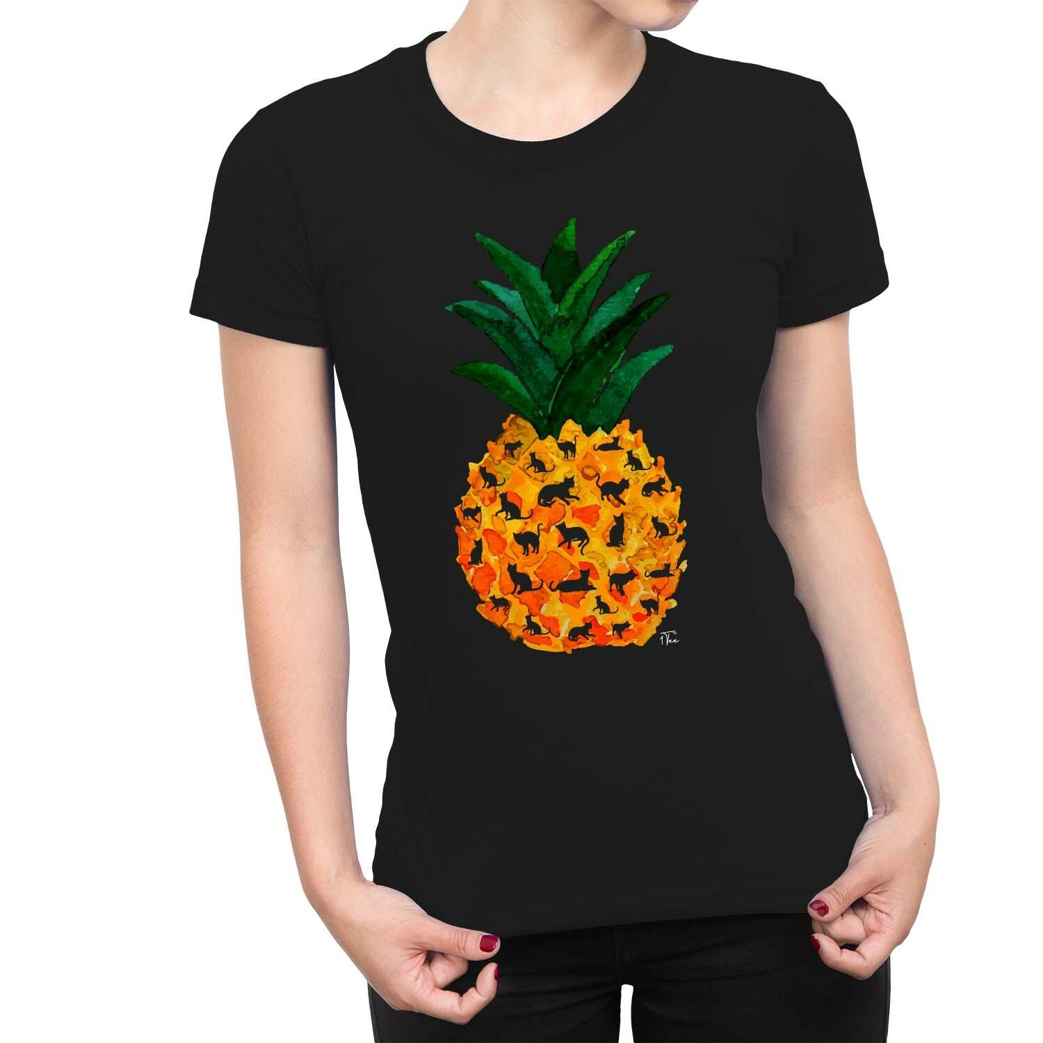 1Tee Womens Pineapple Cat T-Shirt L