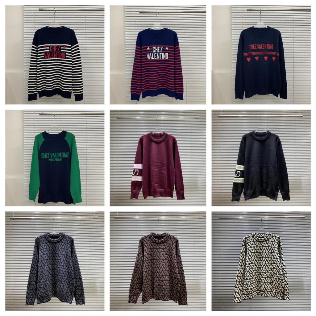 VT Valentino Unisex pletený svetr: 25 stylů, volný střih, kulatý výstřih, žakárové logo s písmenem na hrudi.