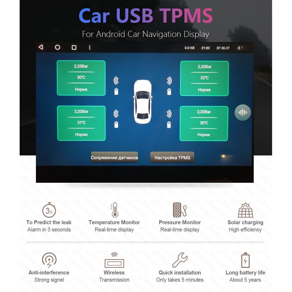 Android USB TPMS for Car Radio DVD Player Tire Pressure Monitoring System Spare Tyre Internal External Sensor