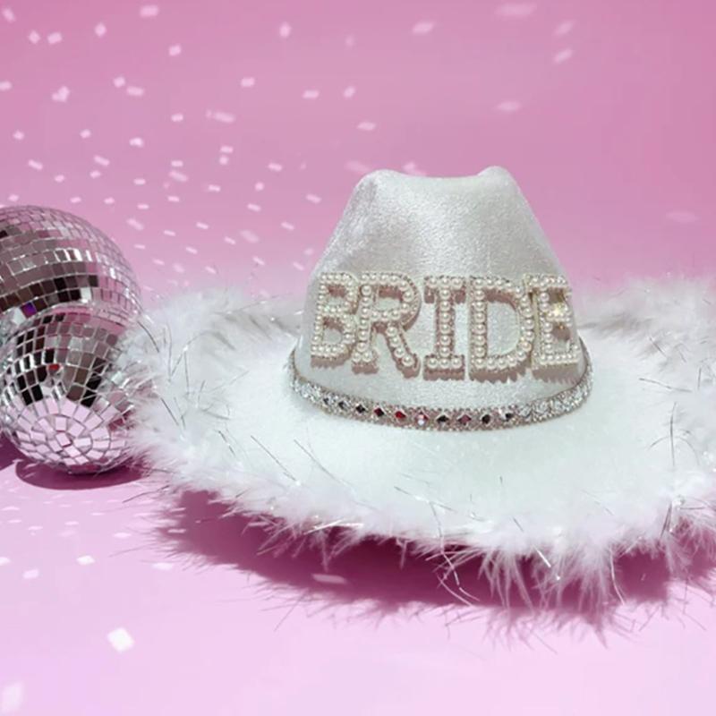 Bride Cowboy Hats Bridesmaids Cowgirl Hat Bachelorettes Party Hat Photo Headpiece