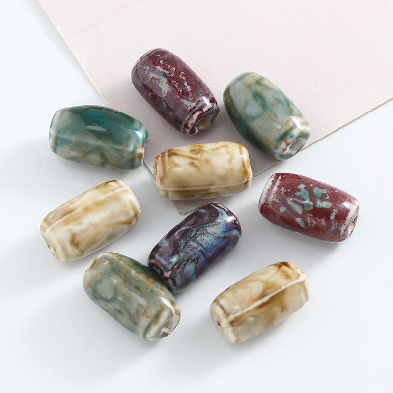 5PCS Flower Carving Glaze Transformation Ceramics Barrel Beads Loose Spacer Beads for Jewelry Making DIY Bracelet Accessories