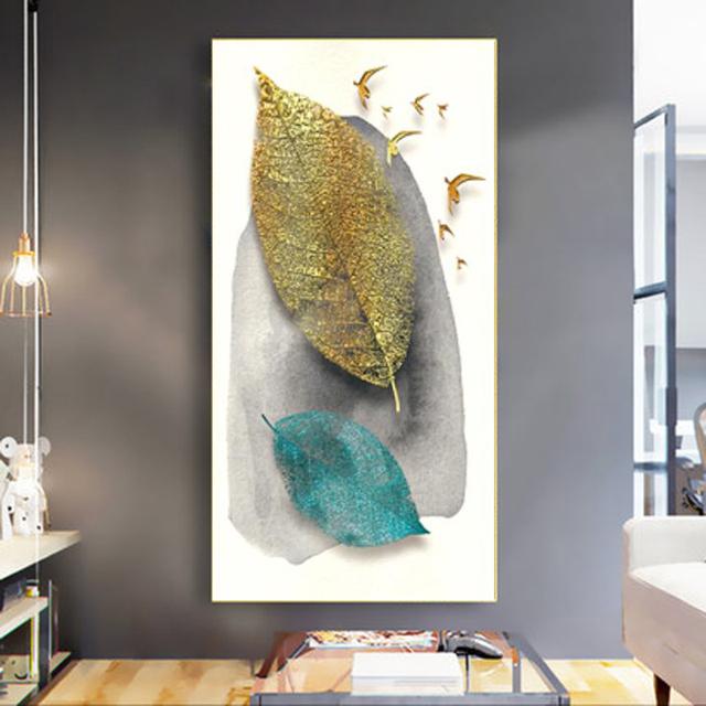 

Абстрактное растение, лист, холст, живопись, современные золотисто-черные постеры и принты для Cuadros, настенное украшение для гостиной, без рамки 60cm×170cm No Frame