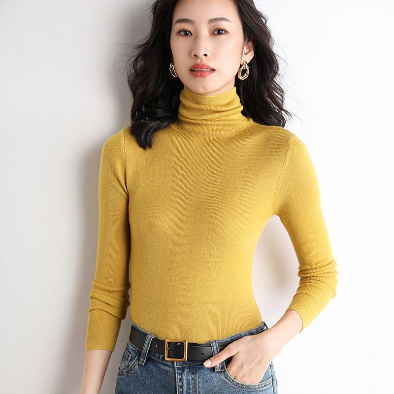 Women's Slim Fit High Neck Wool Sweater - Lightweight, Sheer Base Layer for Spring and Autumn
